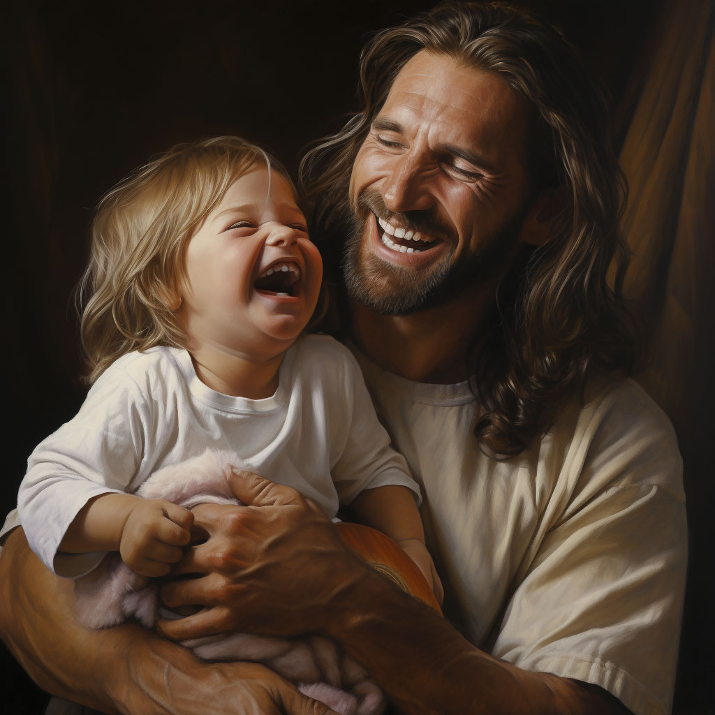 Jesus laughing with a child