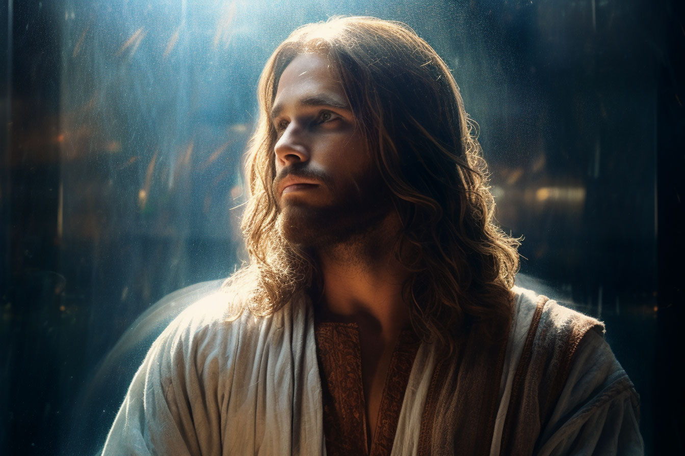 Jesus looking through a pane of glass