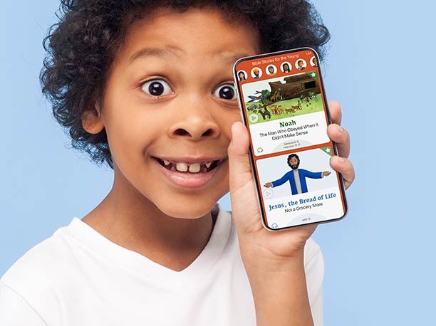 Bible Stories Online boy holding app