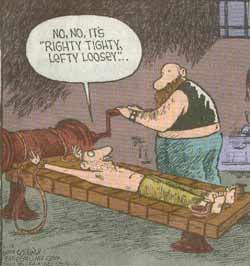 Cartoon of man helping with his own torture