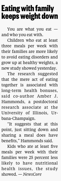 Eating with family keeps weight down