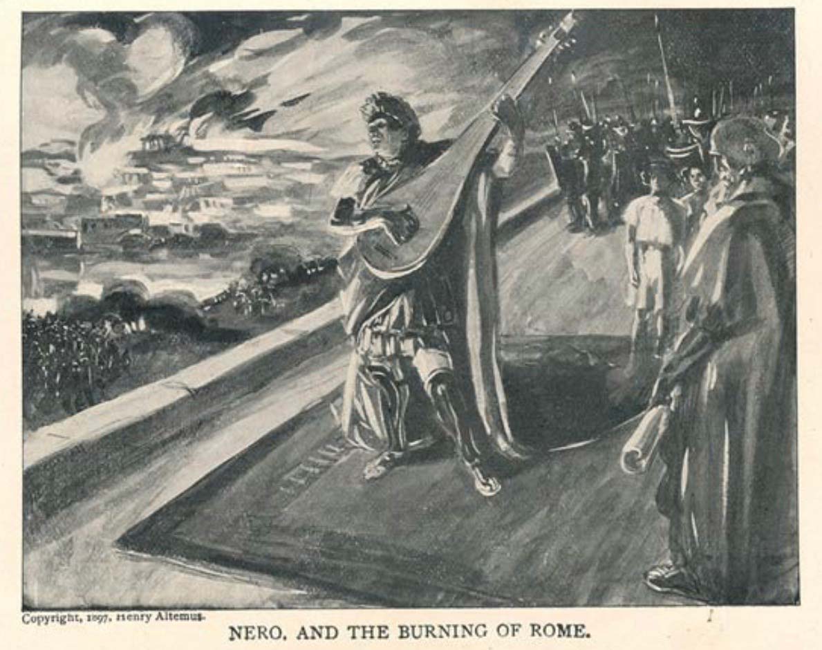 Nero fiddling as Rome burns in the background