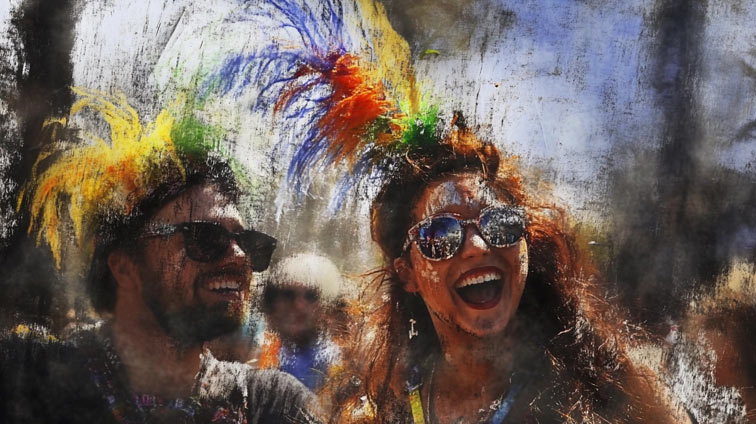 a couple reveling in a street party