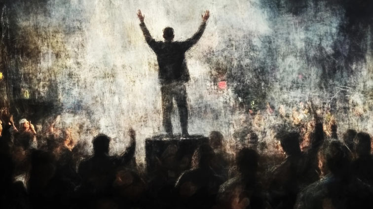 a man embracing all the attention of a crowd