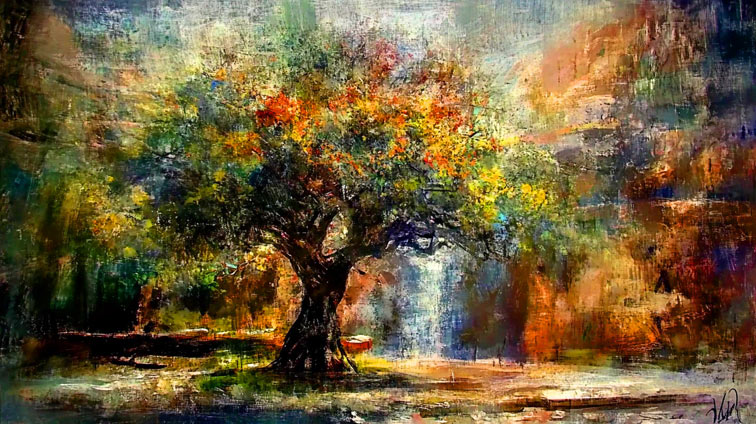 a tree of life with colorful fruit