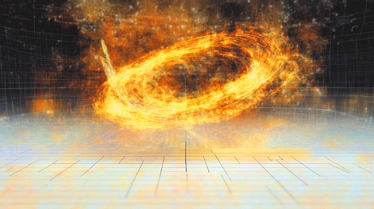 a golden whirlwind above an XY grid