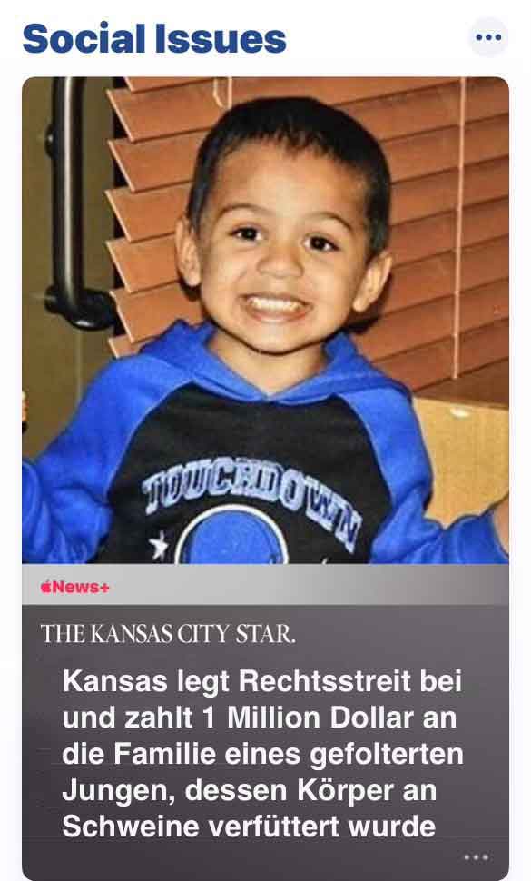 Image of a news article about a young boy tortured in Kansas