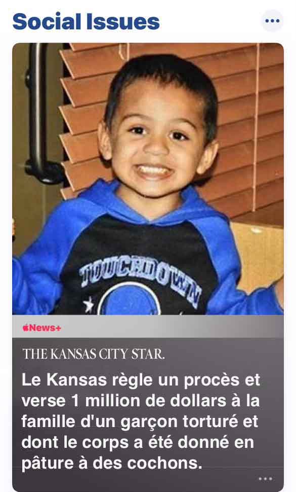 Image of a news article about a young boy tortured in Kansas