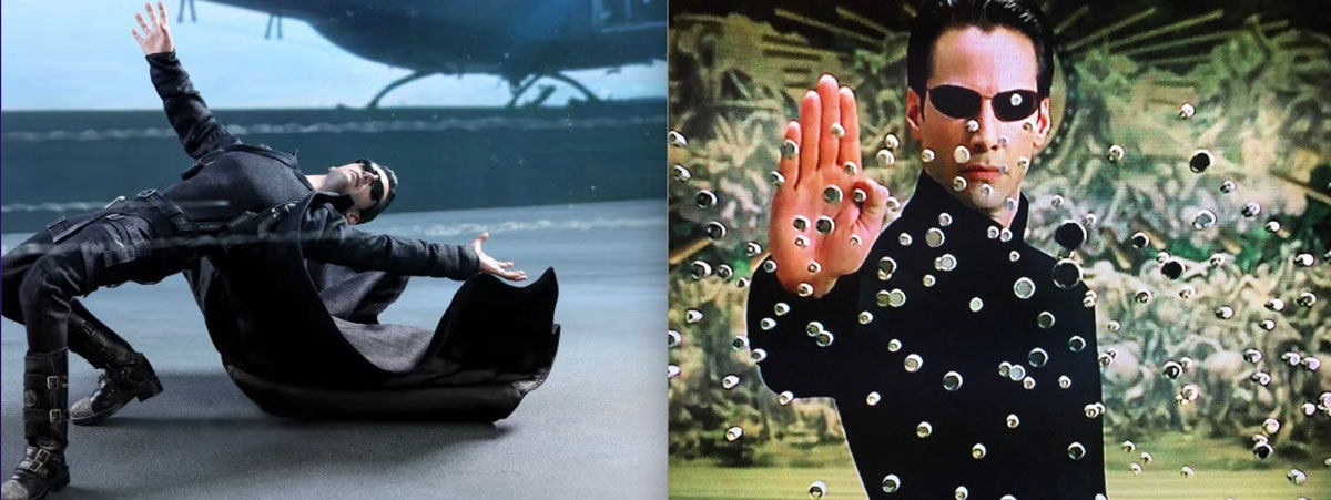 Neo dodging bullets then NOT dodging bullets
